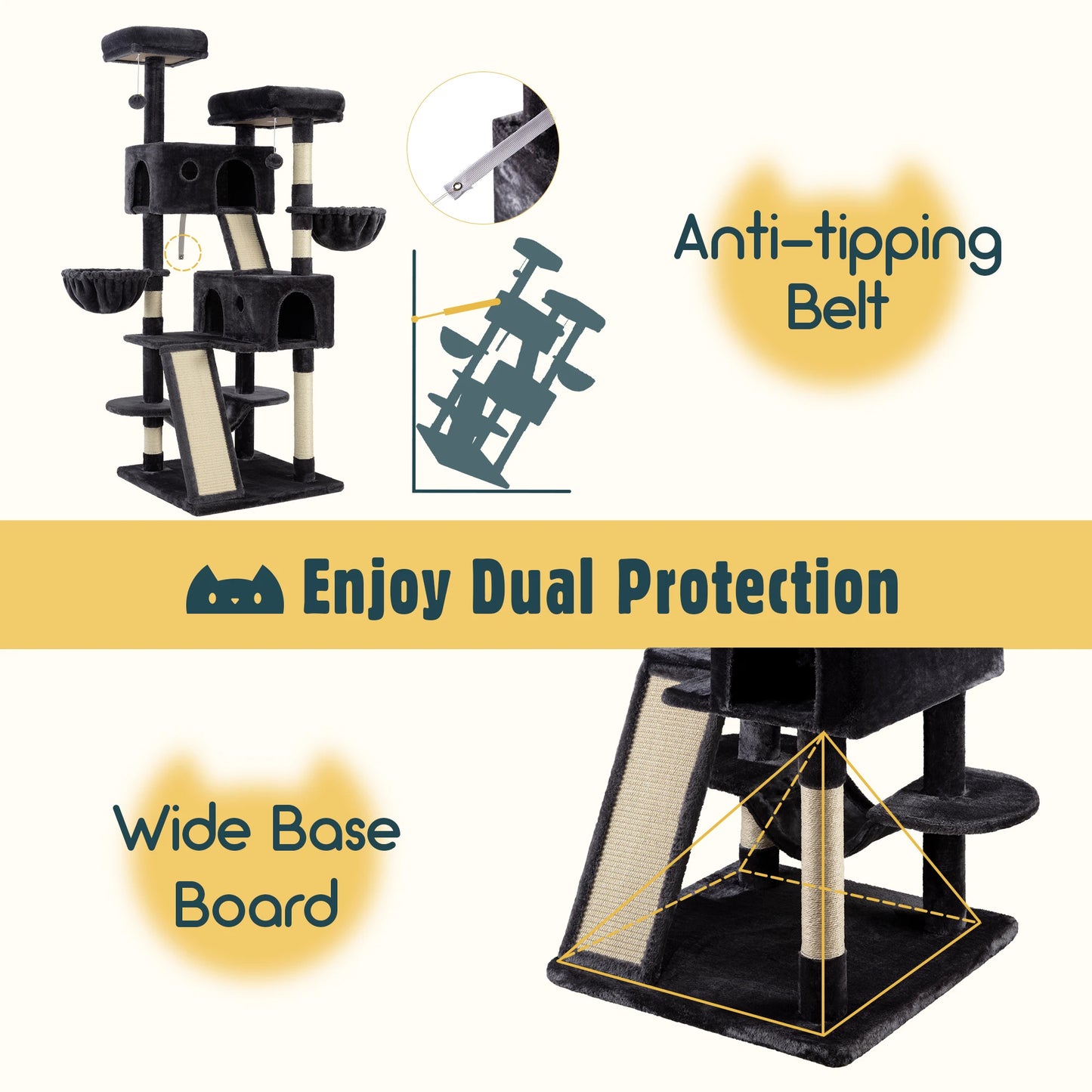 HOOMIC Large Cat Tree Tower 3 Tier Plush Perches Condo