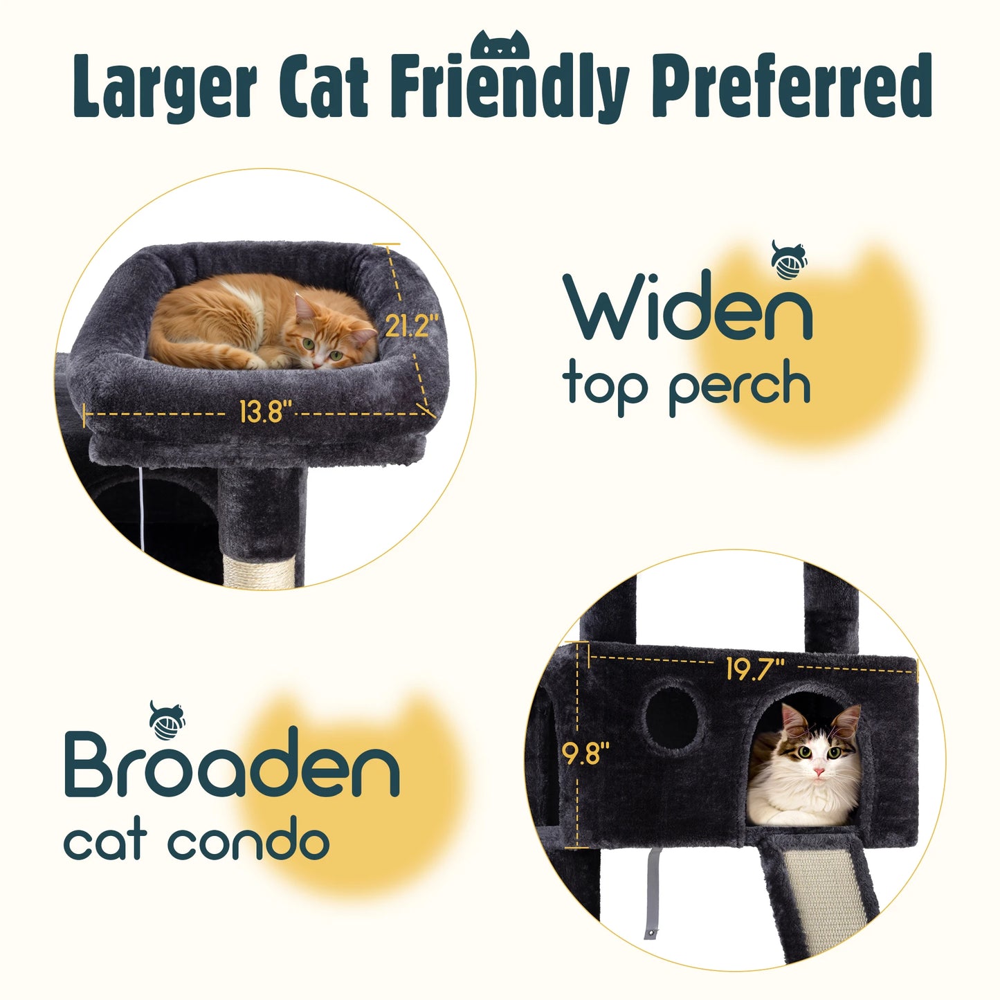 HOOMIC Large Cat Tree Tower 3 Tier Plush Perches Condo