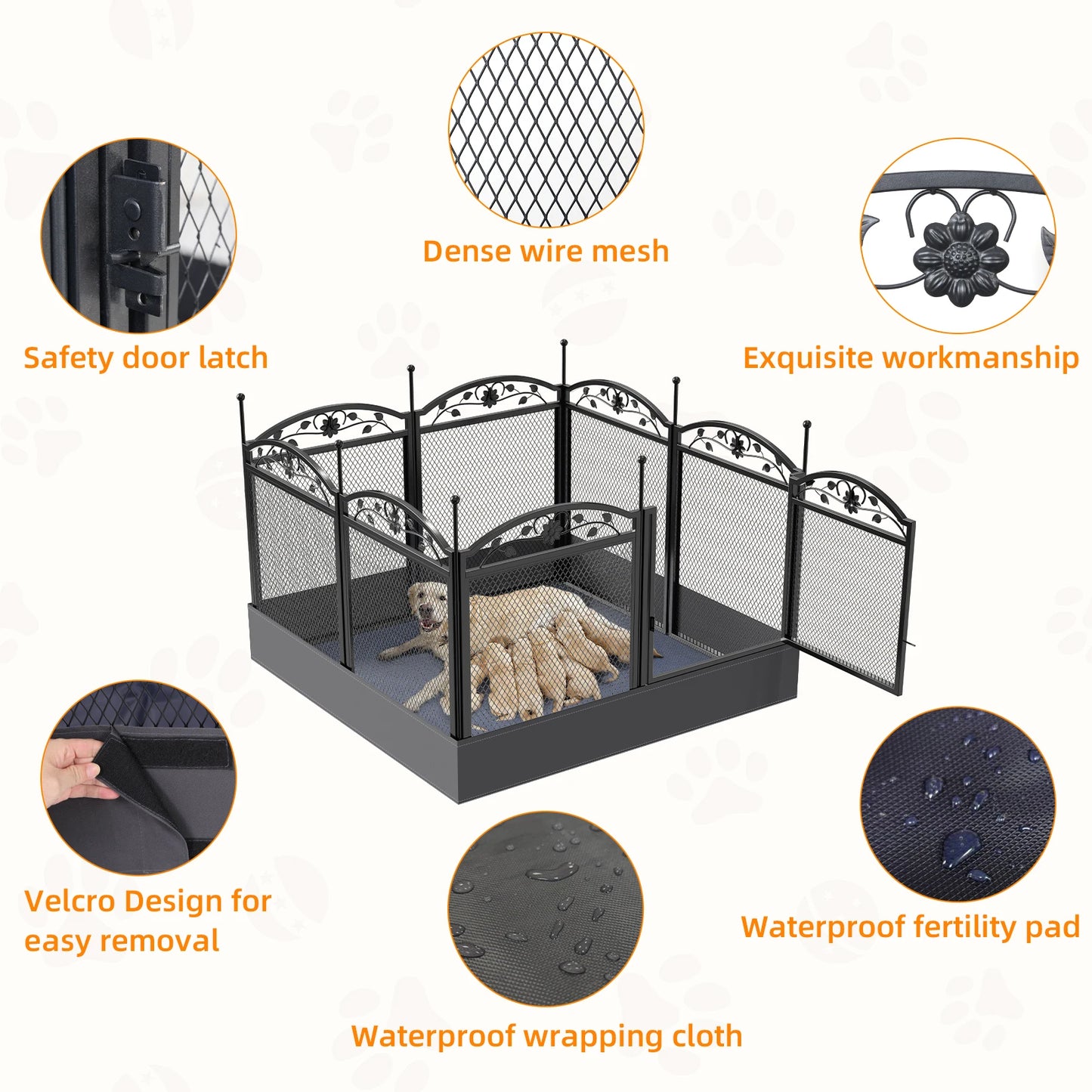 BINGOPAW Eight Panel Metal Dog Playpen with Gate Foldable