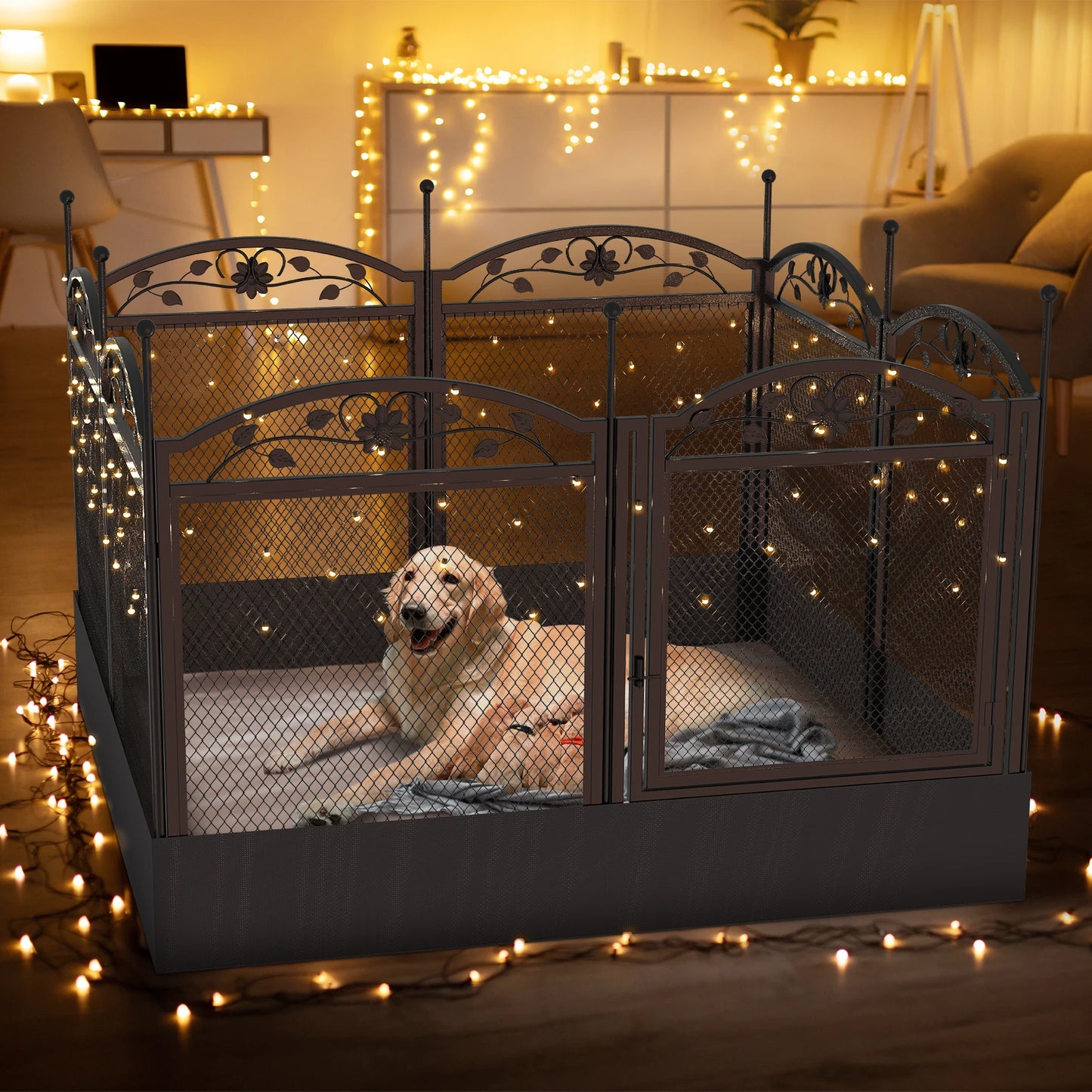 BINGOPAW Eight Panel Metal Dog Playpen with Gate Foldable