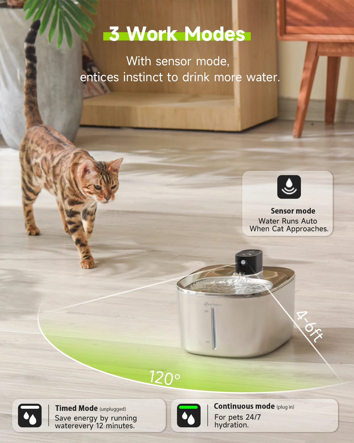 APD APETDOLA Wireless Stainless Steel Cat Water Fountain