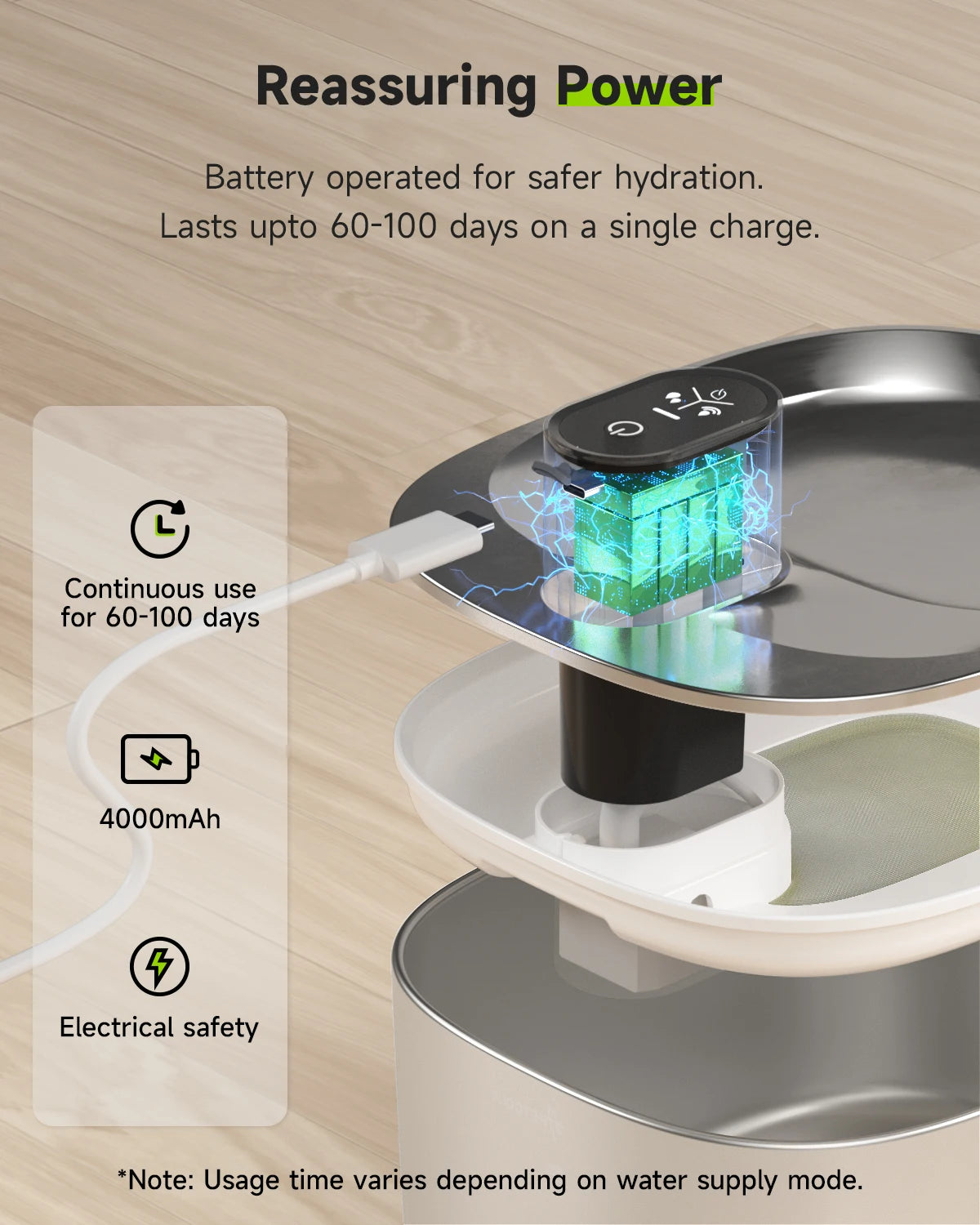 APD APETDOLA Wireless Stainless Steel Cat Water Fountain