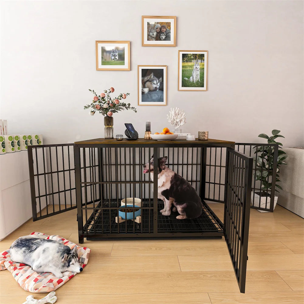 BORWART Heavy Duty Wooden Dog Crate Industrial Kennel End Table