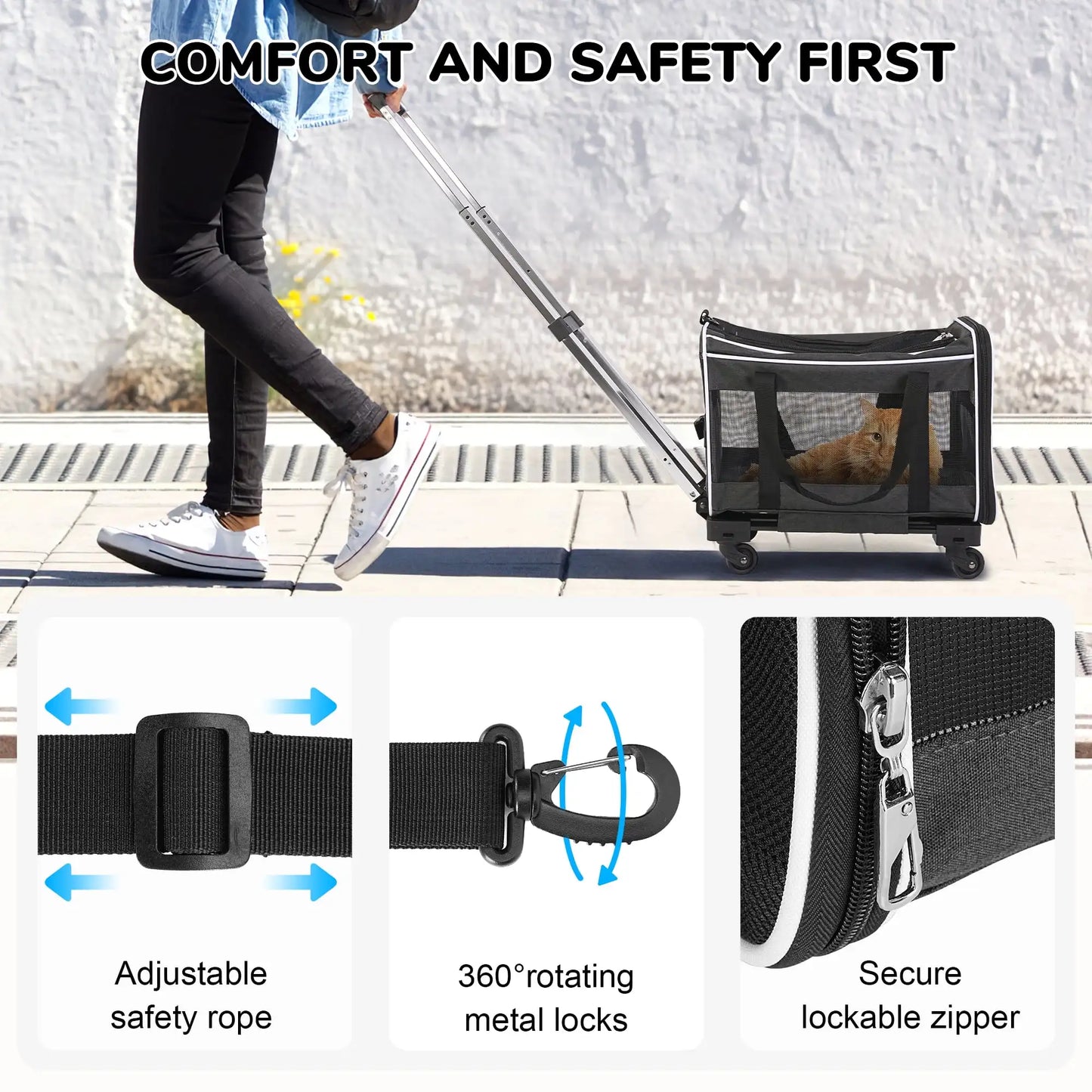 XMSJ Pet Carrier With Wheels For Dogs And Cats Travel