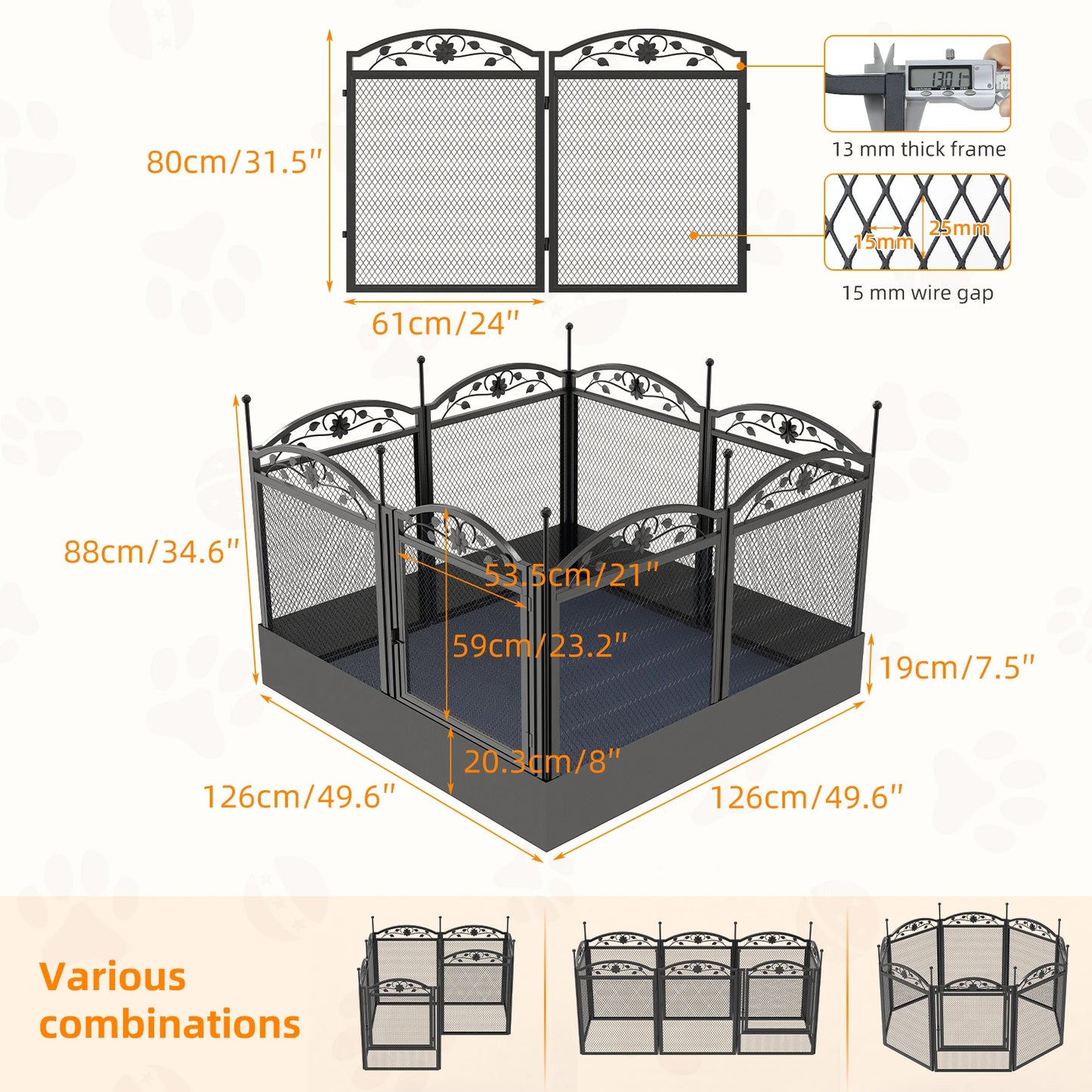 BINGOPAW Eight Panel Metal Dog Playpen with Gate Foldable