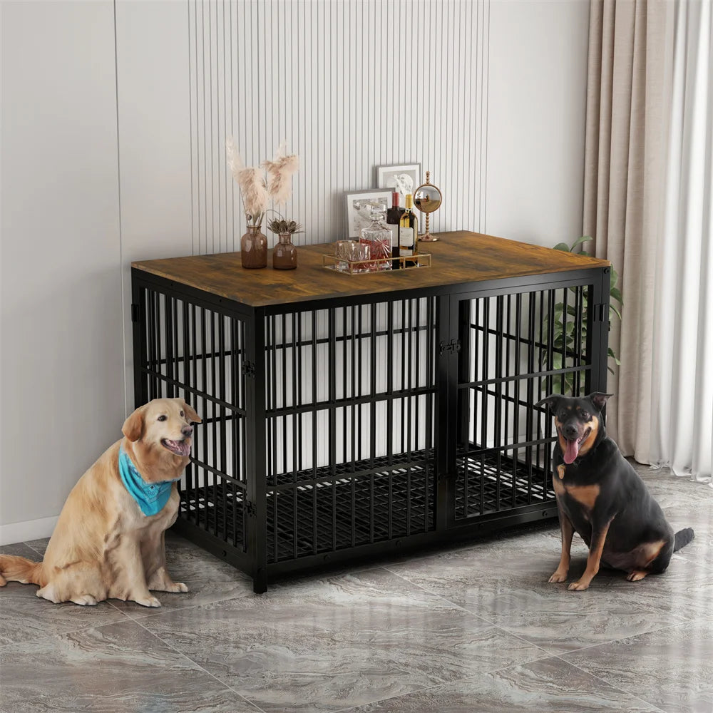 BORWART Heavy Duty Wooden Dog Crate Industrial Kennel End Table