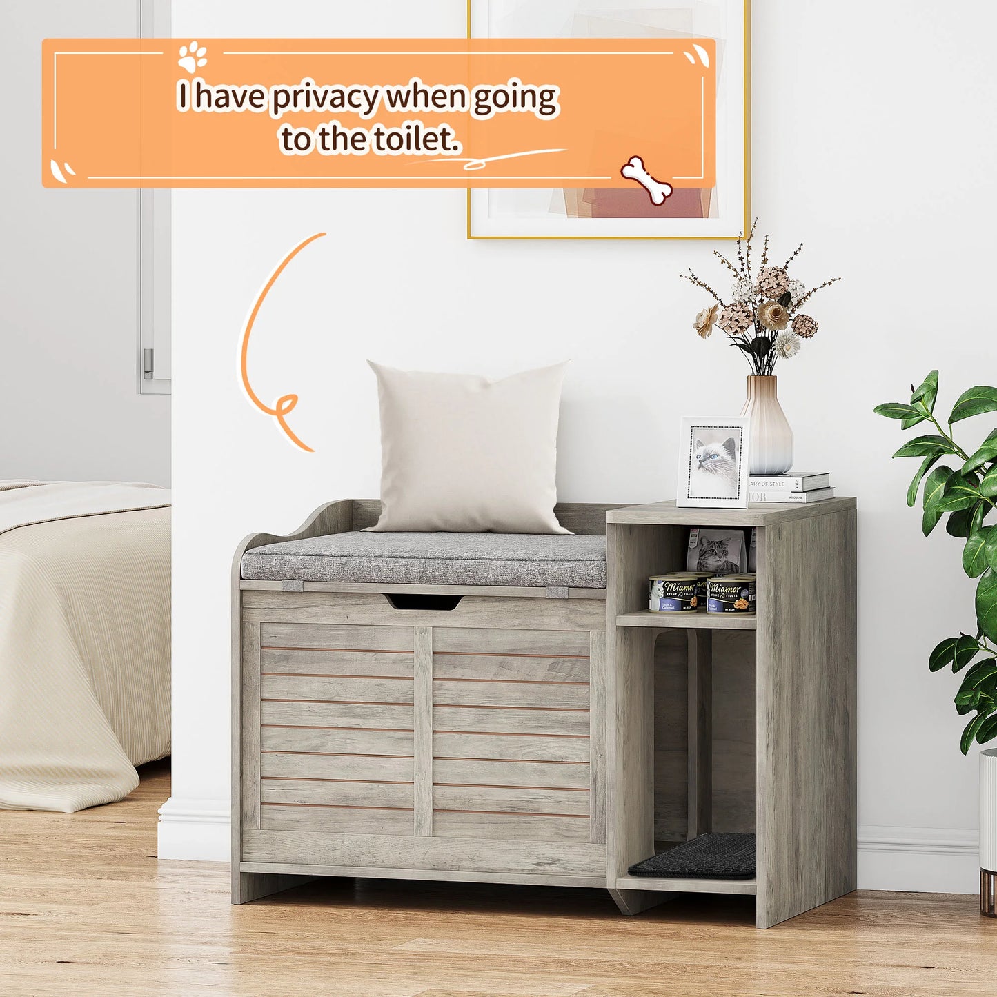 HiMISSCN Cat Litter Box Enclosure Top Opening With Cushion