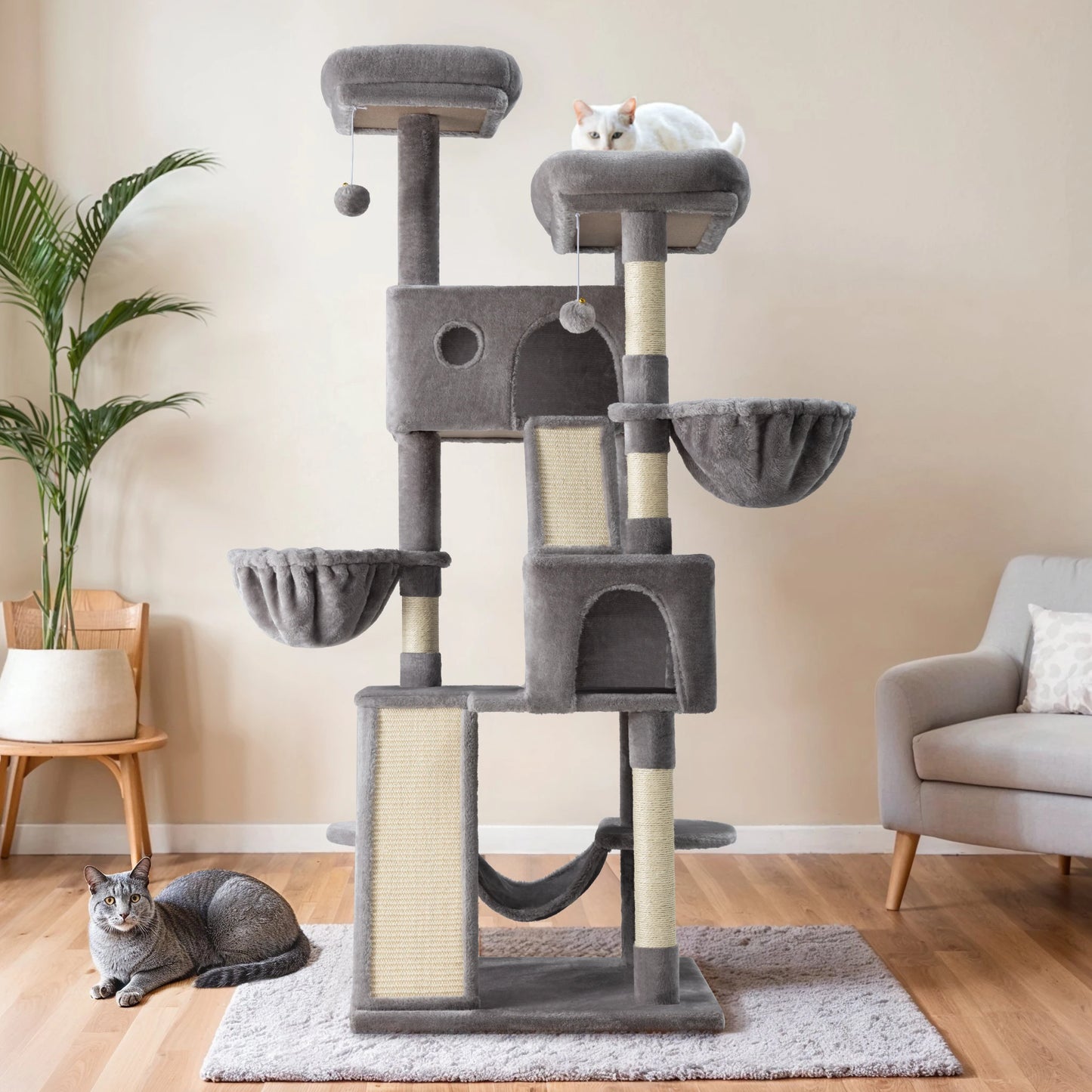 HOOMIC Large Cat Tree Tower 3 Tier Plush Perches Condo