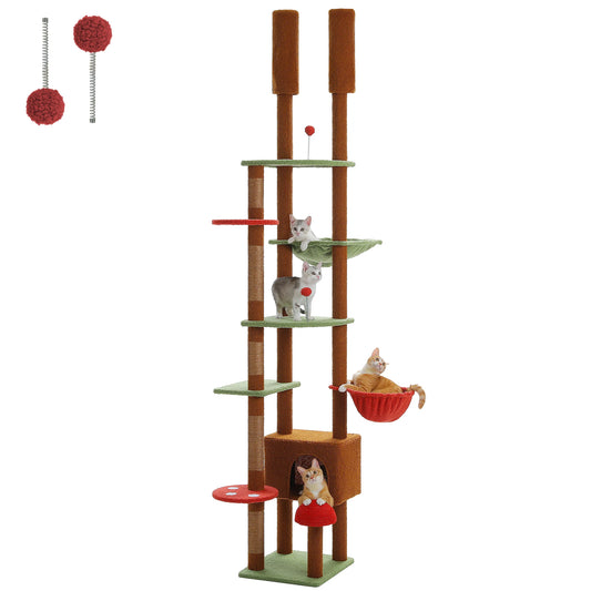 PETEPELACN Cat Tree Floor to Ceiling Tower with Condo Hammock