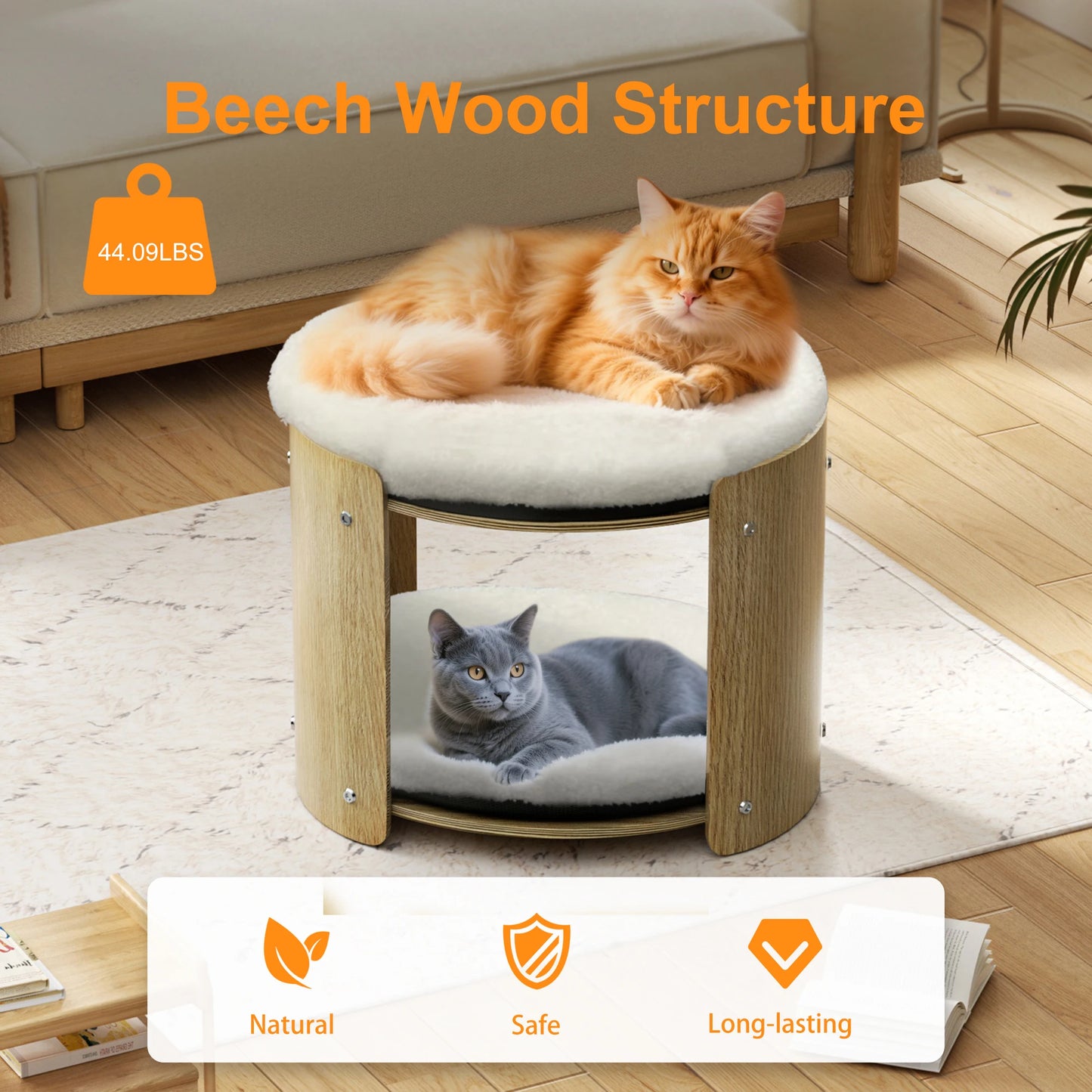 BINGOPAW Elevated Cat Bed Two Tier Bamboo Frame Cat Tree