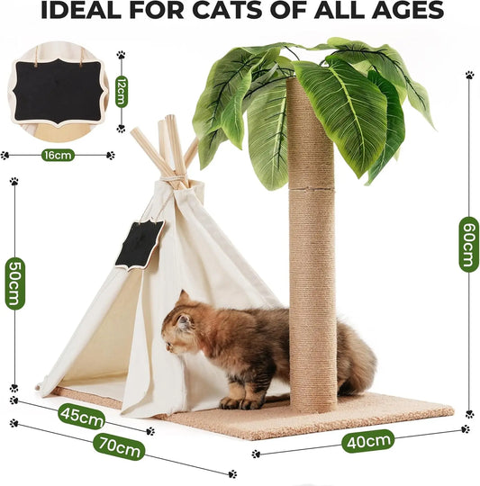 MEWOOFUN Cat Scratching Post Teepee Cat Tree With Leaves