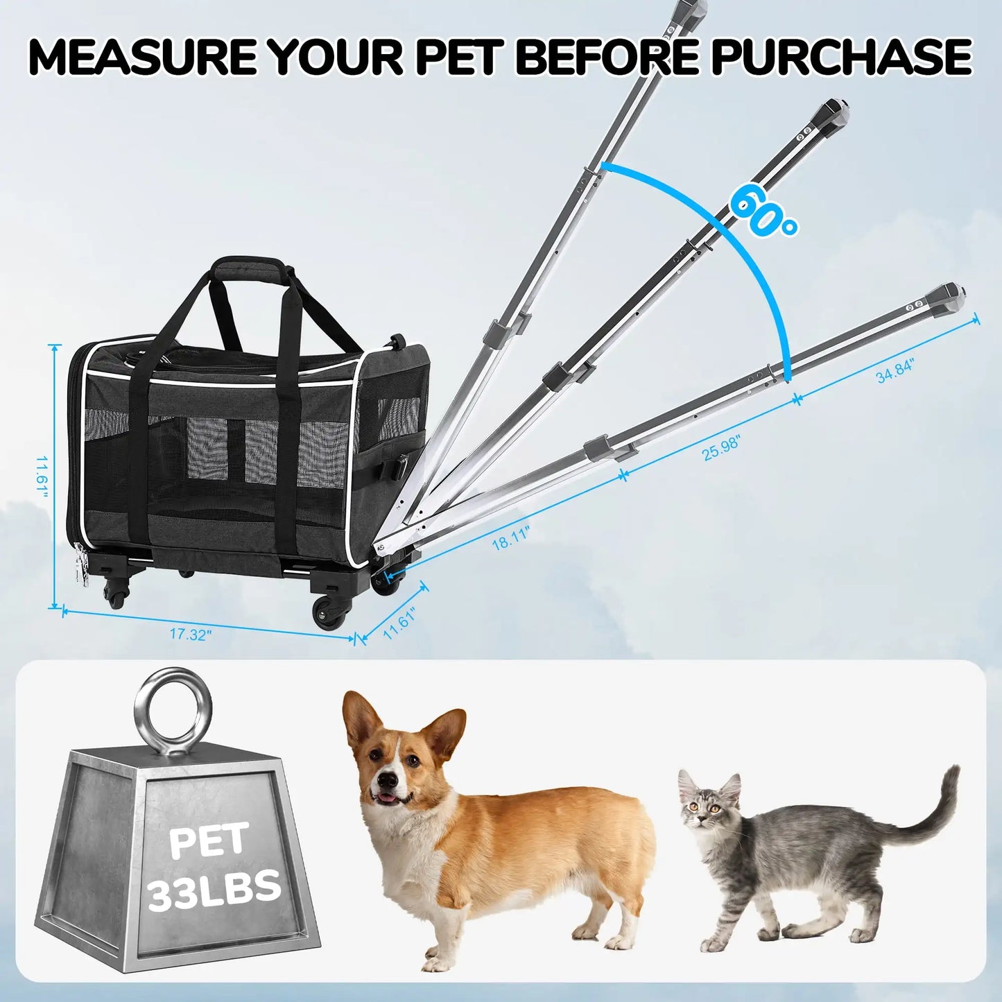 XMSJ Pet Carrier With Wheels For Dogs And Cats Travel