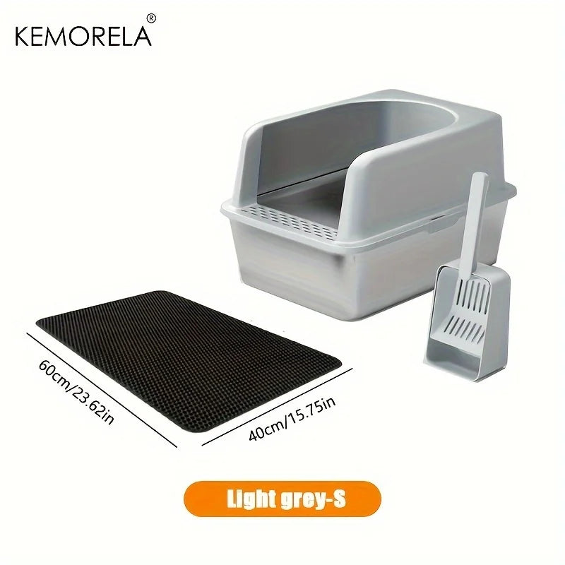 Feature Stainless Steel Litter Box With Mat Lid And Spade