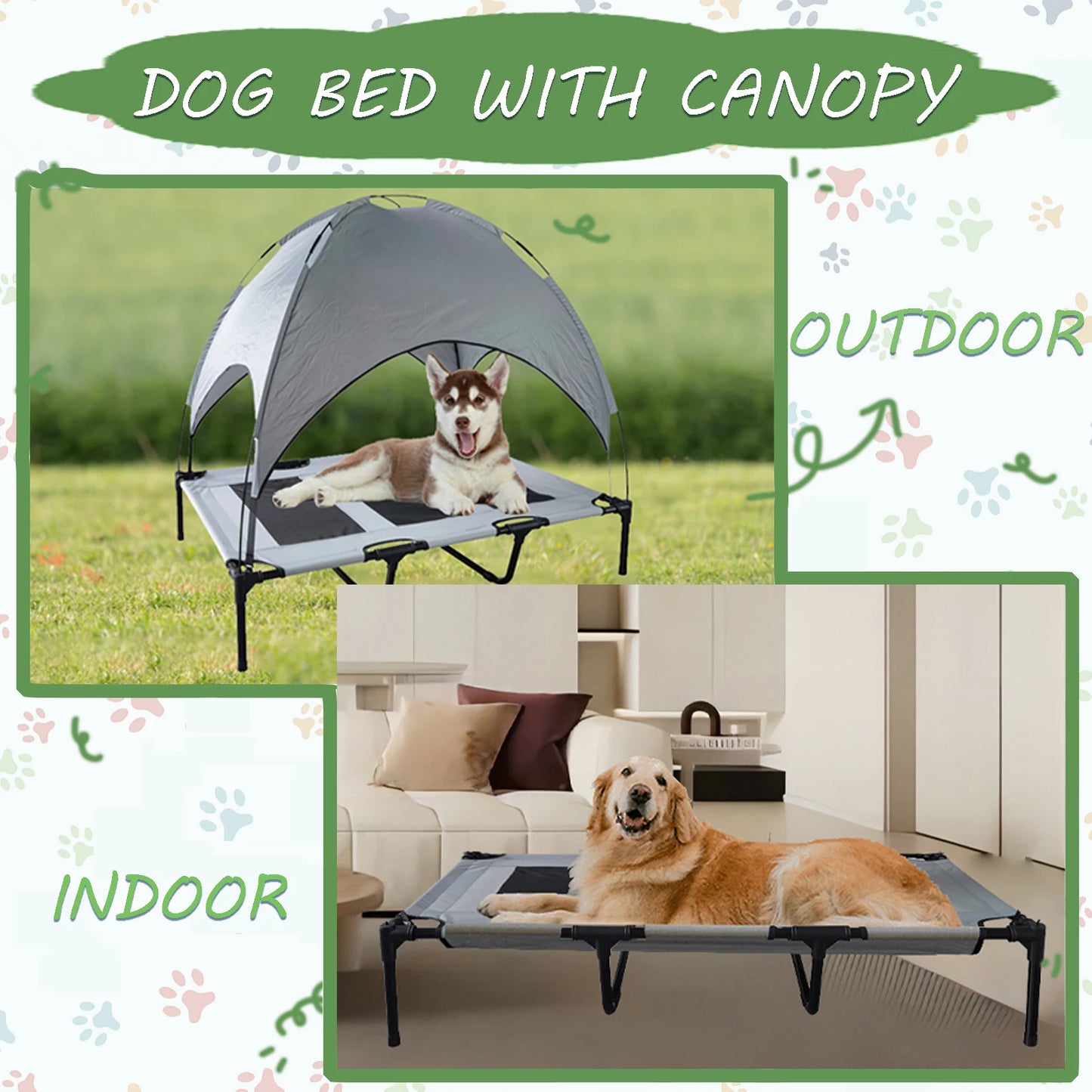 ShanghaiHign Elevated Canopy Dog Bed Anti Slip Cot Outdoor