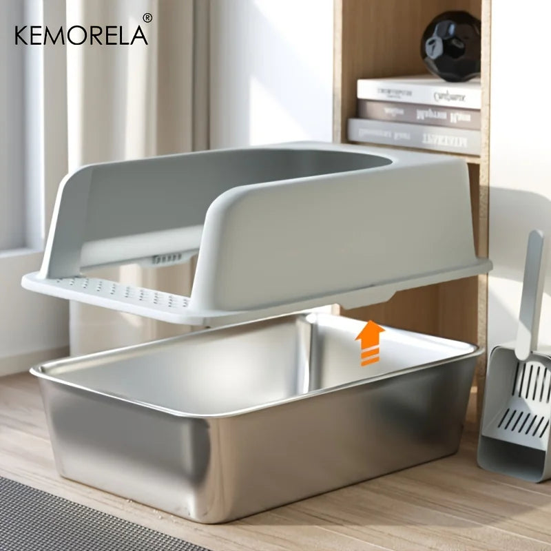 Feature Stainless Steel Litter Box With Mat Lid And Spade