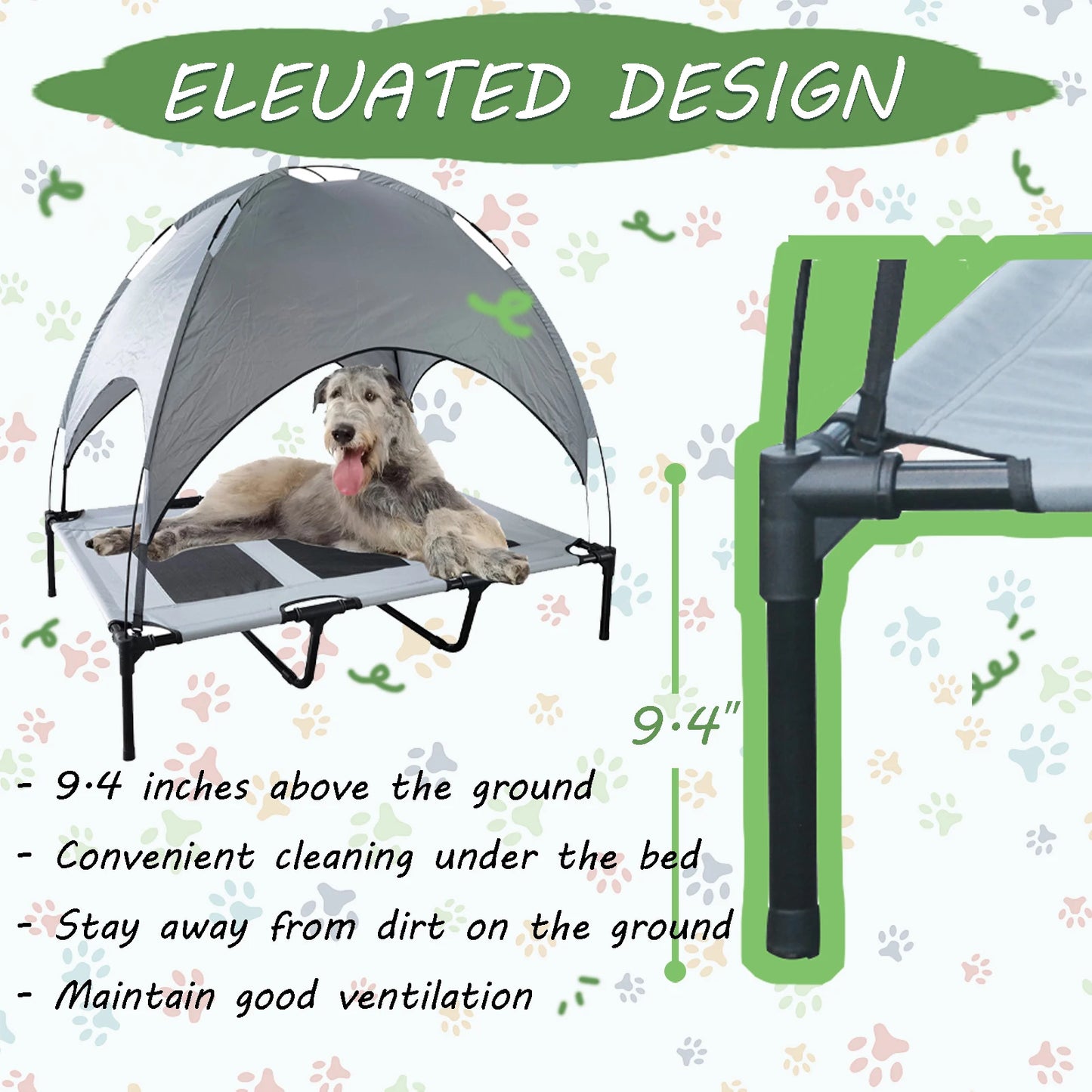 ShanghaiHign Elevated Canopy Dog Bed Anti Slip Cot Outdoor