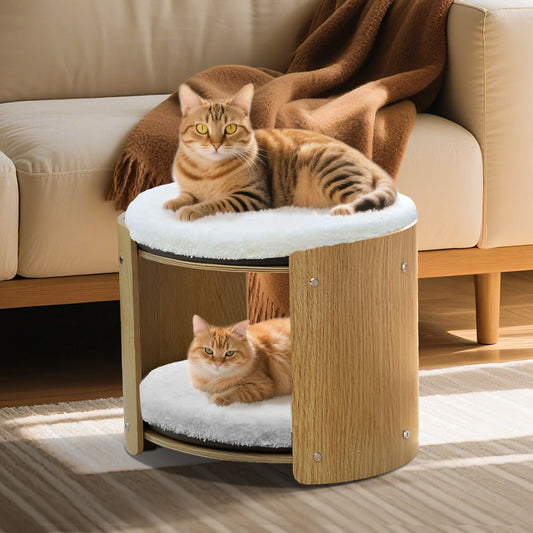BINGOPAW Elevated Cat Bed Two Tier Bamboo Frame Cat Tree