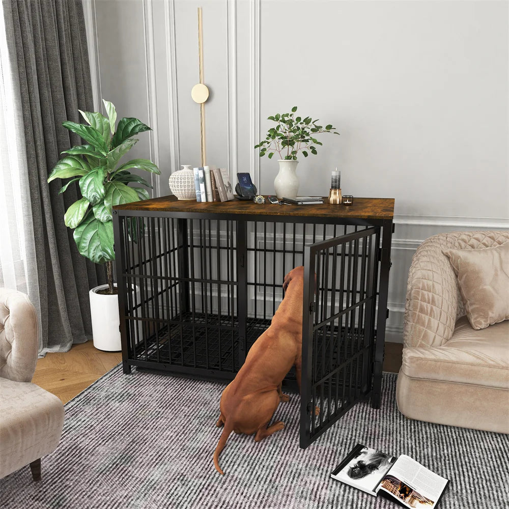 BORWART Heavy Duty Wooden Dog Crate Industrial Kennel End Table
