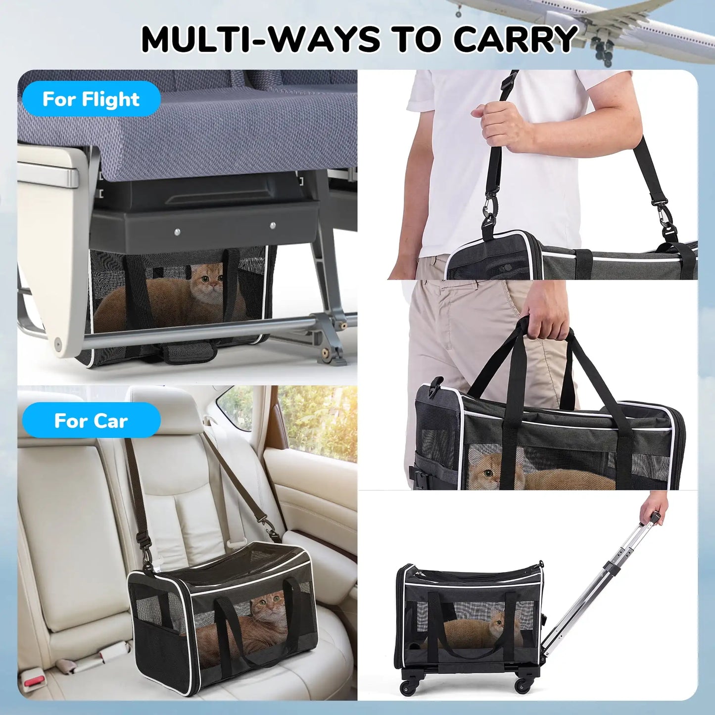 XMSJ Pet Carrier With Wheels For Dogs And Cats Travel