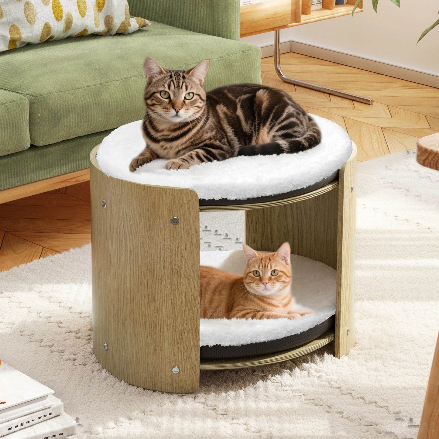 BINGOPAW Elevated Cat Bed Two Tier Bamboo Frame Cat Tree