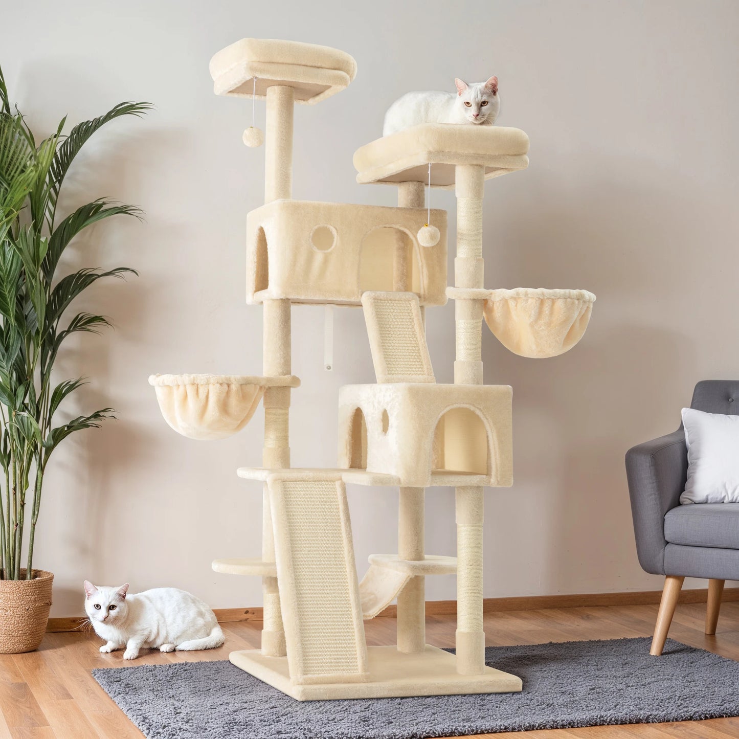 HOOMIC Large Cat Tree Tower 3 Tier Plush Perches Condo