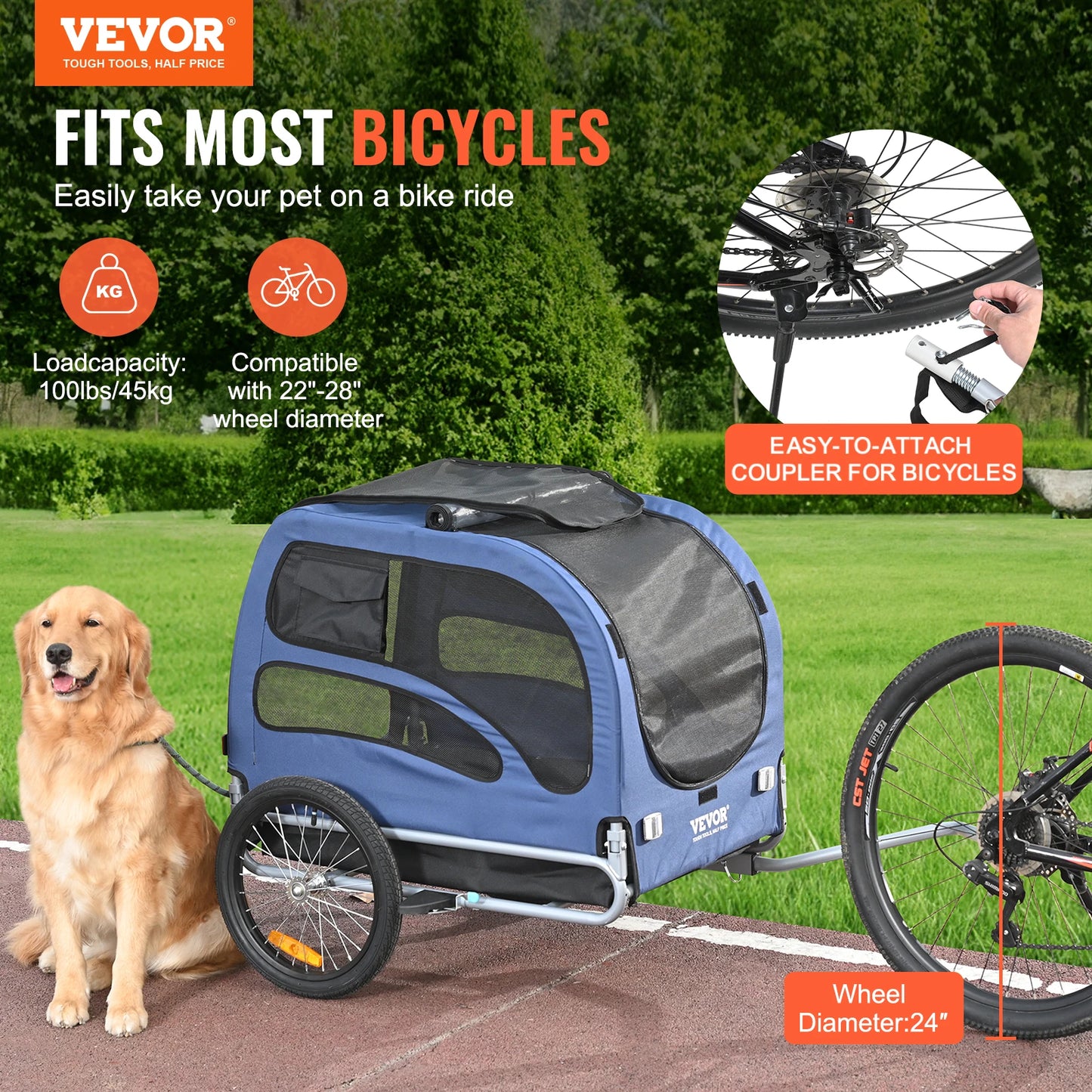 SucceBuy Pet Bicycle Trailer for Dogs 100 Lb Capacity