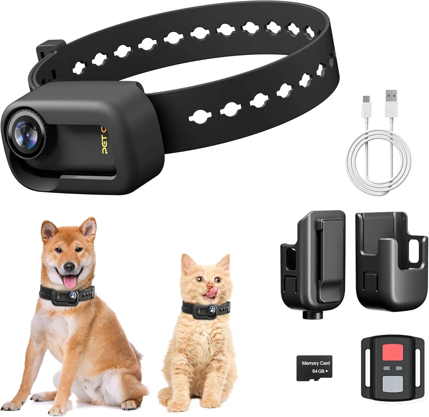 XMSJ 4K Cat Collar Camera with HD WiFi and 64GB Card
