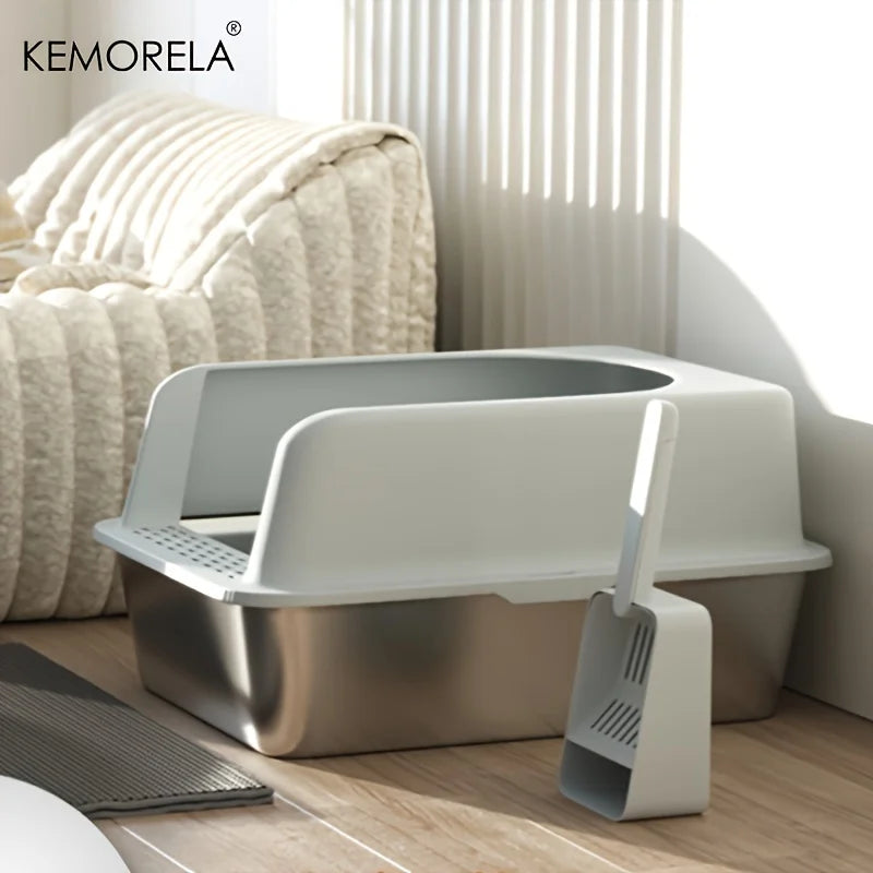 Feature Stainless Steel Litter Box With Mat Lid And Spade