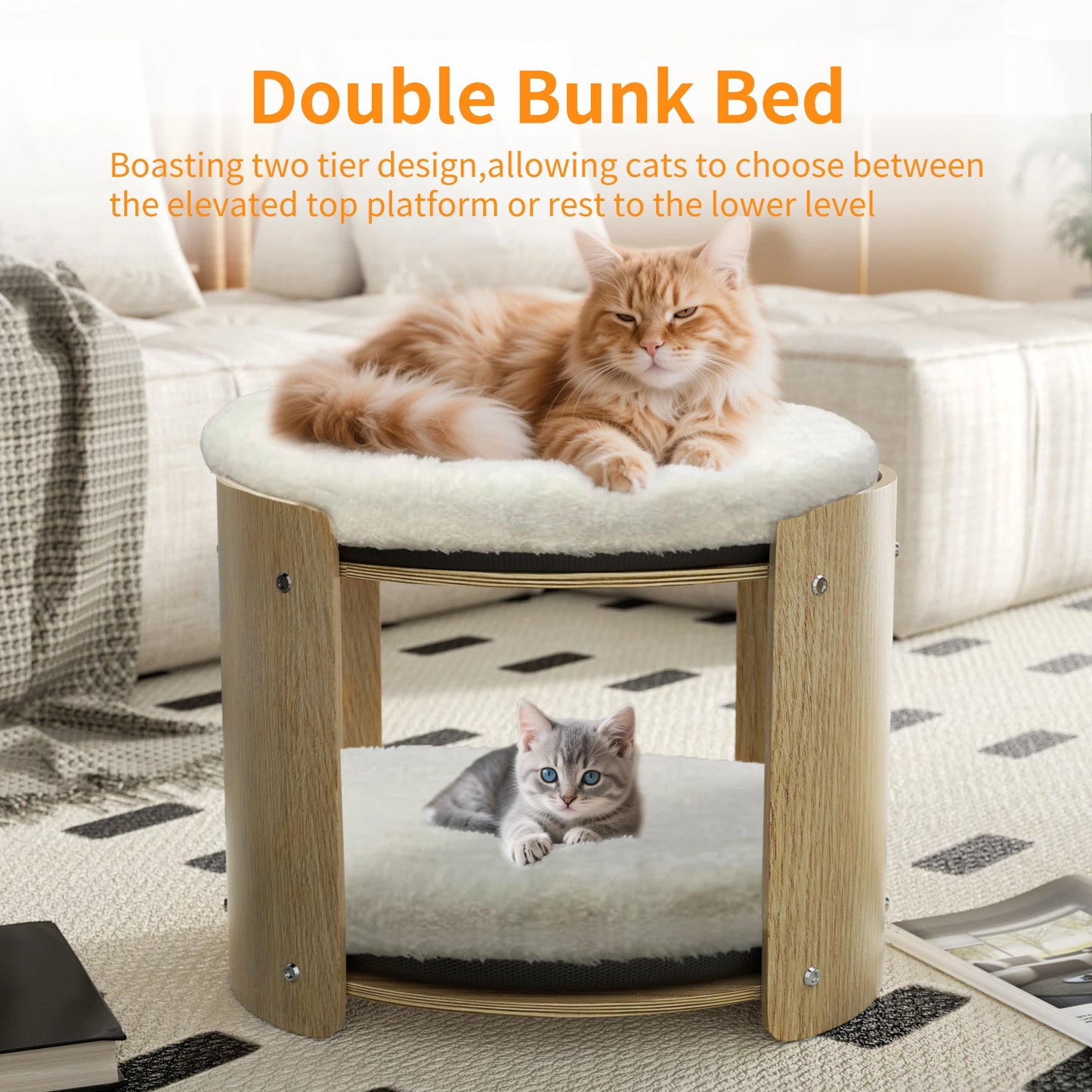 BINGOPAW Elevated Cat Bed Two Tier Bamboo Frame Cat Tree