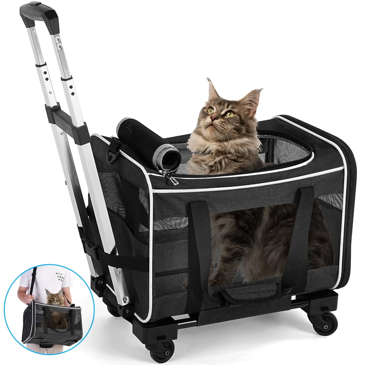 XMSJ Pet Carrier With Wheels For Dogs And Cats Travel