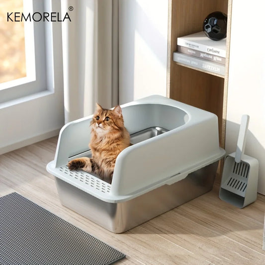 Feature Stainless Steel Litter Box With Mat Lid And Spade
